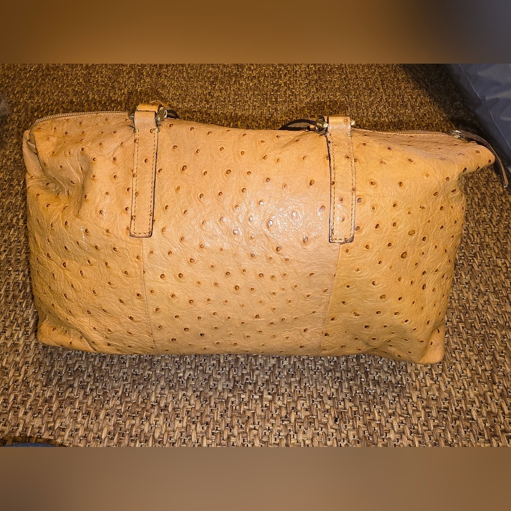 Francesco Biasia Mustard Yellow Ostrich-Textured Leather Shoulder Bag